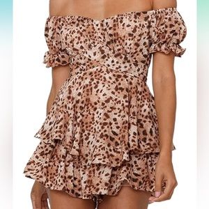 Fixmatti Women Boho Romper Off Shoulder Ruffle Chiffon Shorts Jumpsuit Playsuits